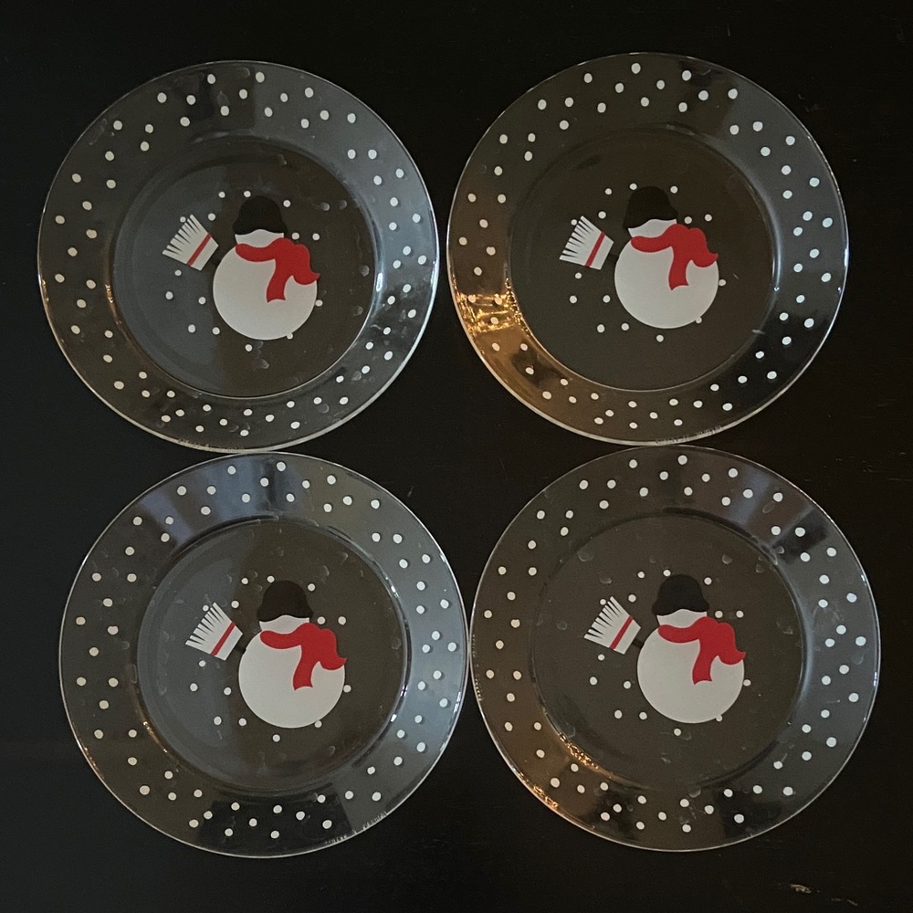 ☃️ Crate & Barrel Luminarc Snowman Plates Set of 4 Vintage 90’s